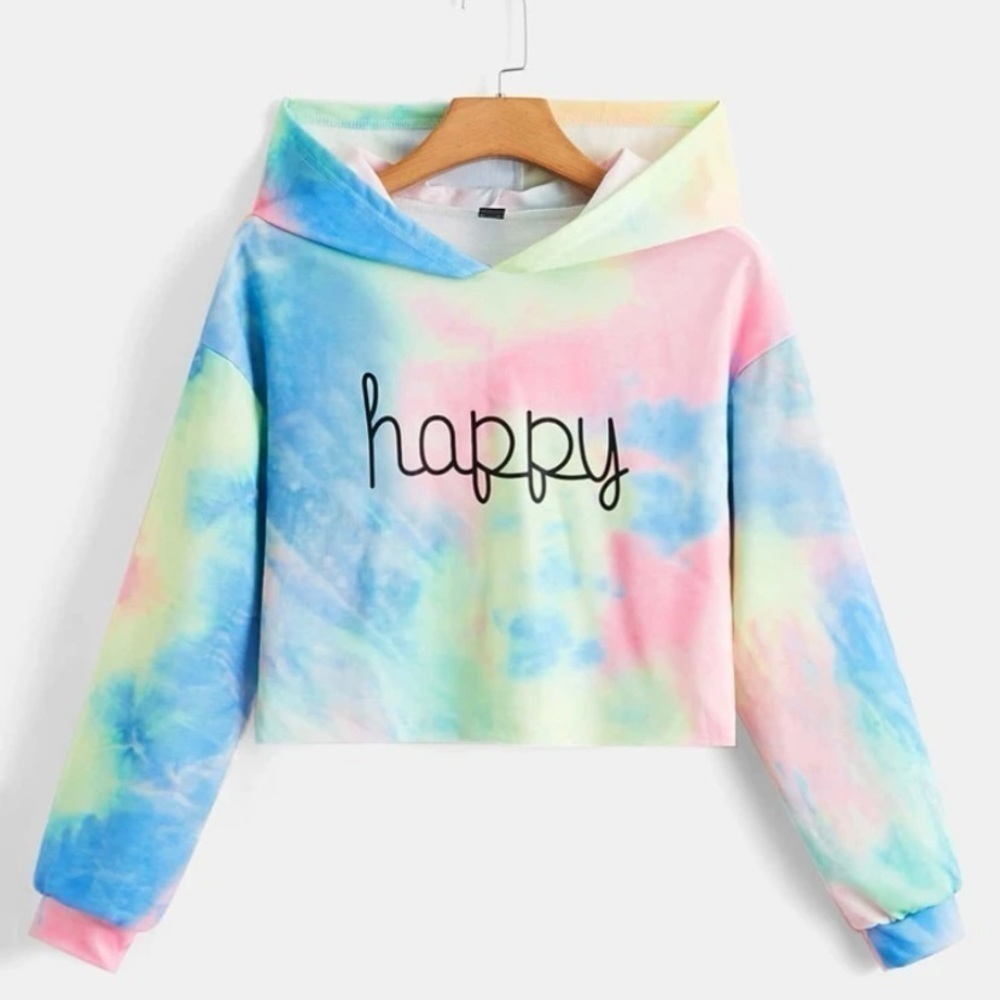 3/$28❤️SHEIN EZ wear multicolor tie-dye, & letter print crop hoodie size XL